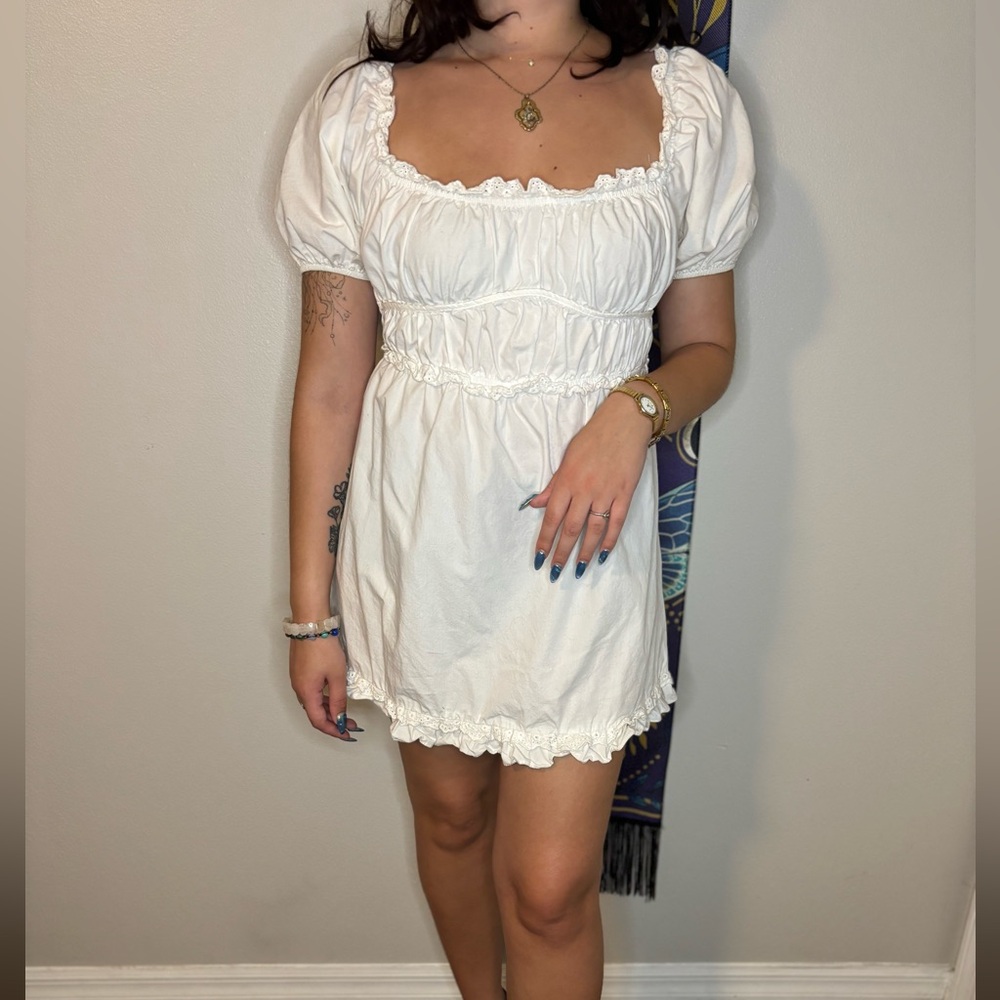 White Baby Doll Puff Sleeve Dress